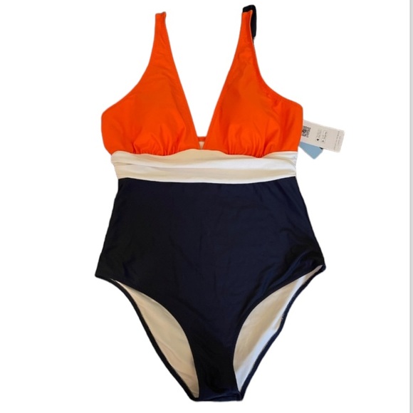 Cupshe Other - Orange Navy and White One Piece Swimsuit NWT